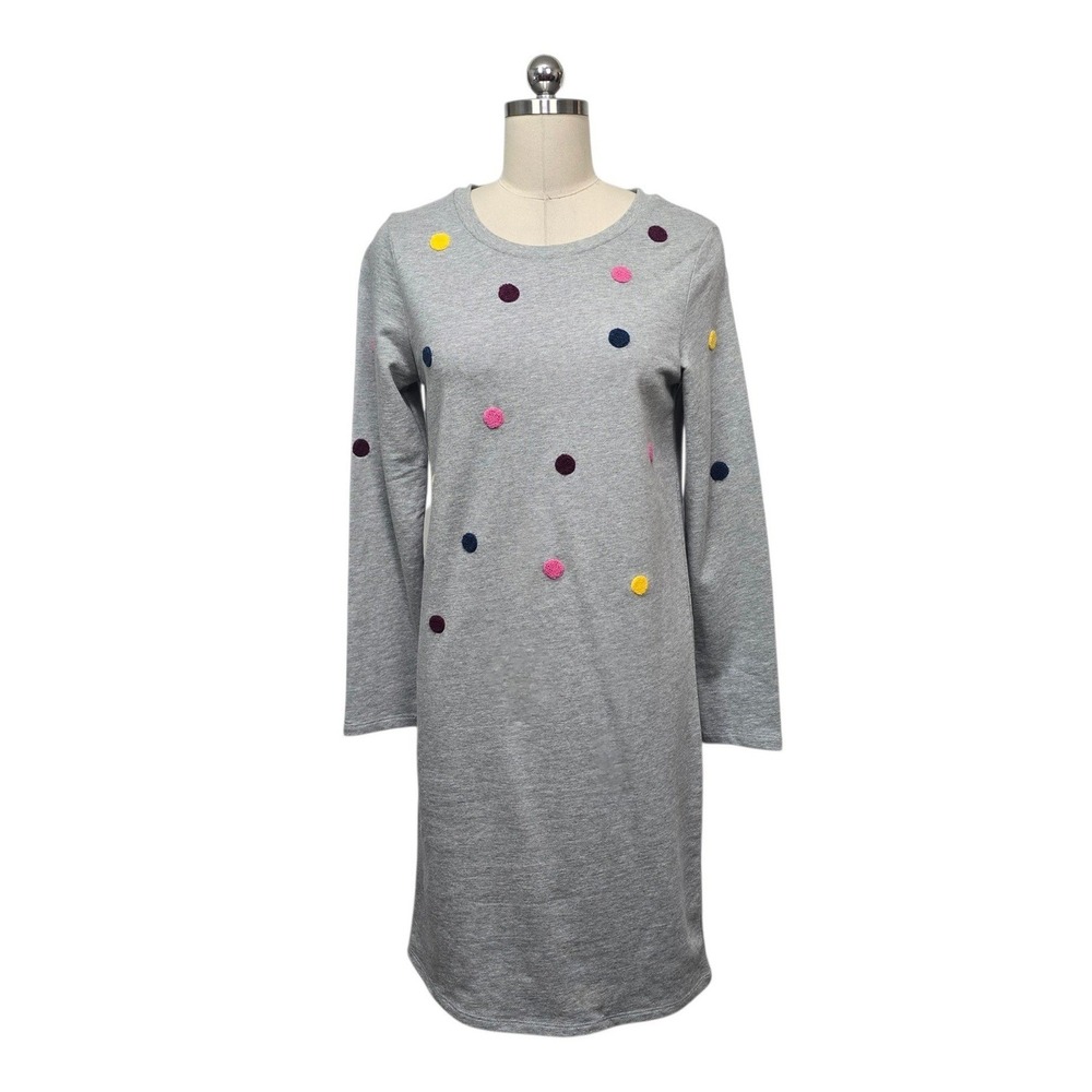 Boden Grey Pom Pom Polka Dot Sweatshirt Dress J0266 Womens Size US 4L NEW